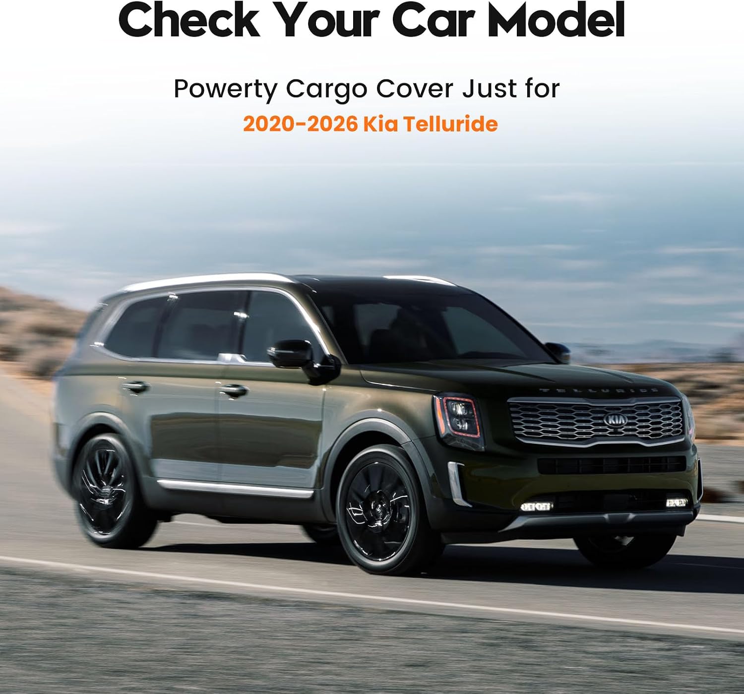 Powerty Retractable Cargo Cover for 2020-2025 Kia Telluride - Canvas Texture Trunk Cover Privacy Screen Rear Security Shade for Telluride Accessories