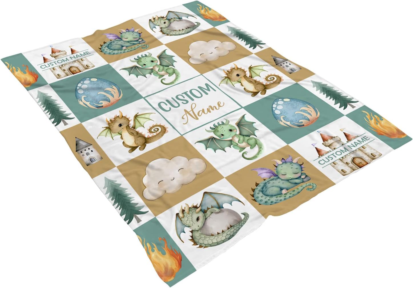 Personalized Dragon Baby Blanket - Custom Name Nursery Receiving Bedding - Newborn Shower Gift - Soft Plush Fleece
