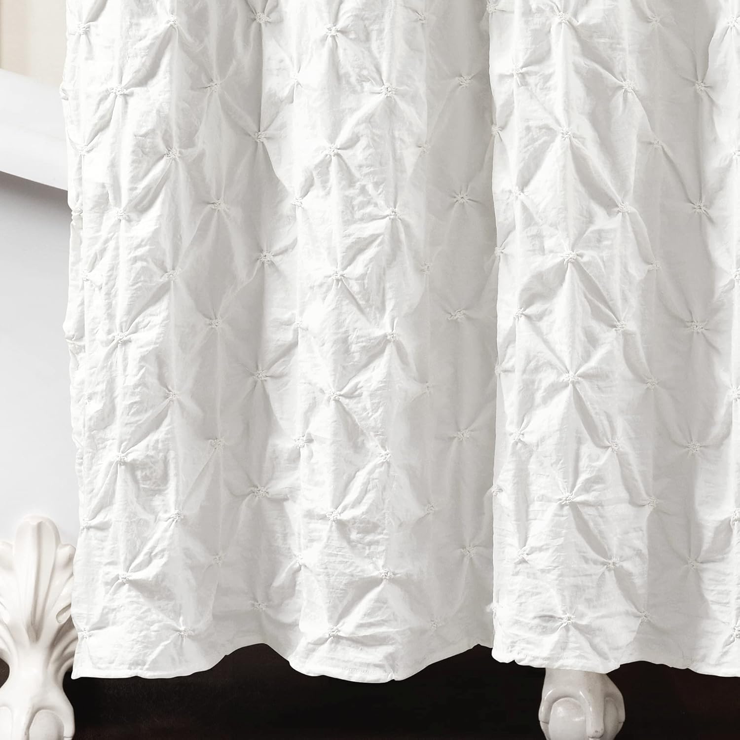 Lush Decor Ravello Pintuck Shower Curtain, 72" W x 72" L, White - Luxe Pintuck Embellishment - Chic Textured Design - Traditional Glam & Farmhouse Bathroom Decor
