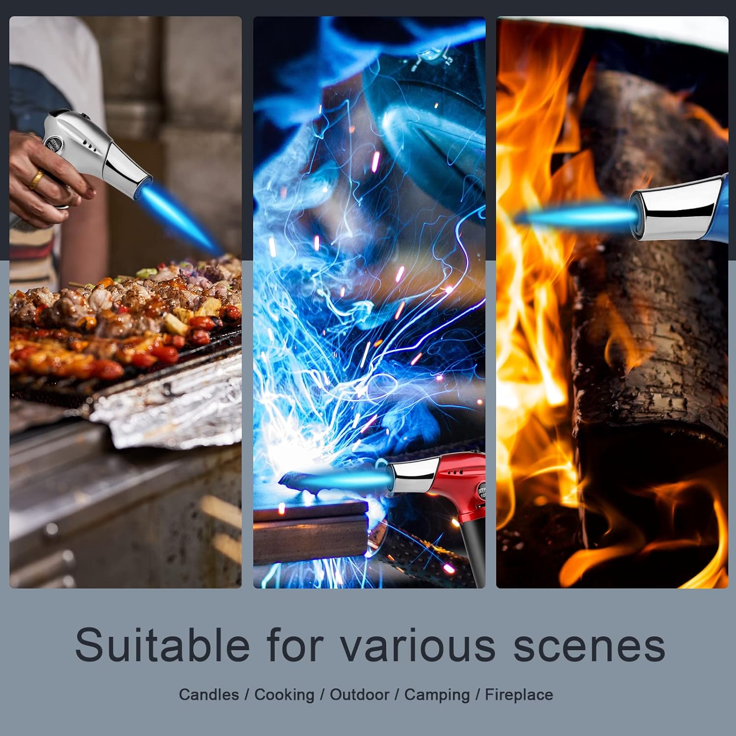 Butane Torch, Kitchen Torch Lighter, Cooking Refillable Torch with Adjustable Flame and Safety Lock for Desserts, BBQ, Kitchen (Butane Gas Not Included) (blue)