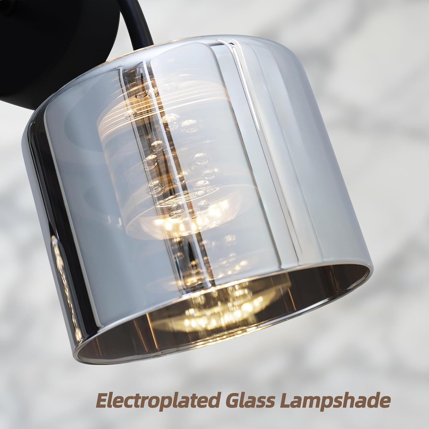 2-Light Bathroom Light Fixtures,15.7" Led Bathroom Vanity Light with Smoky Grey Glass,Modern Black Wall Sconce 3 Color Temperature Wall Lights for Mirror, Hallway,Living Room,Bedroom,Kitchen