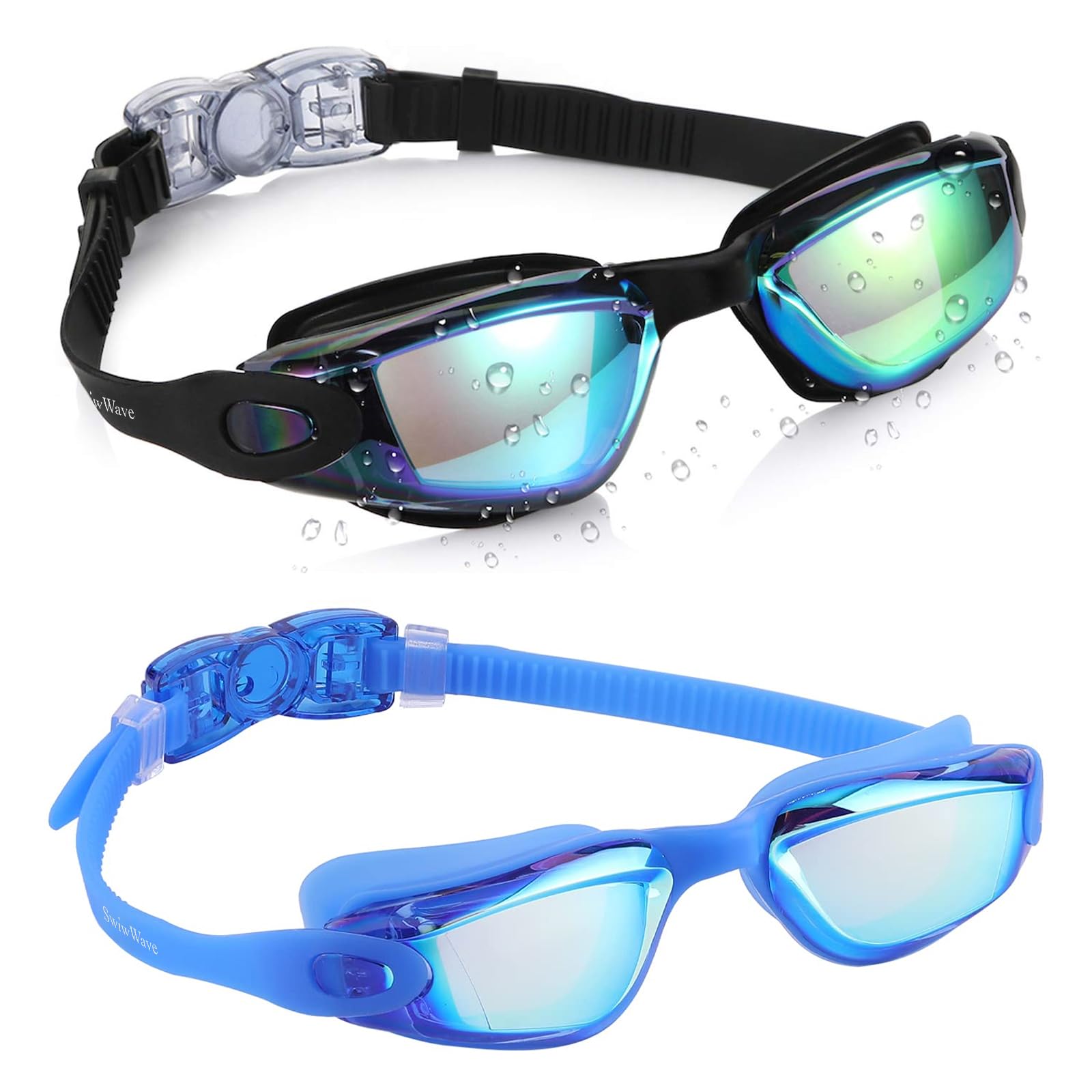 SwiwWave Swimming Goggles 2 Pack for Kids 3-14, No Leak with Storage Case