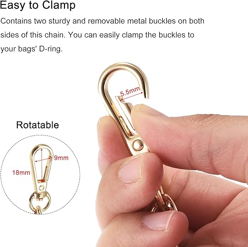 Miniatura 4 de Uxcell Correa de cadena plana de hierro de cuero de 39 pulgadas para bolso de mano, mango de reemplazo de hombro, negro con cadena dorada