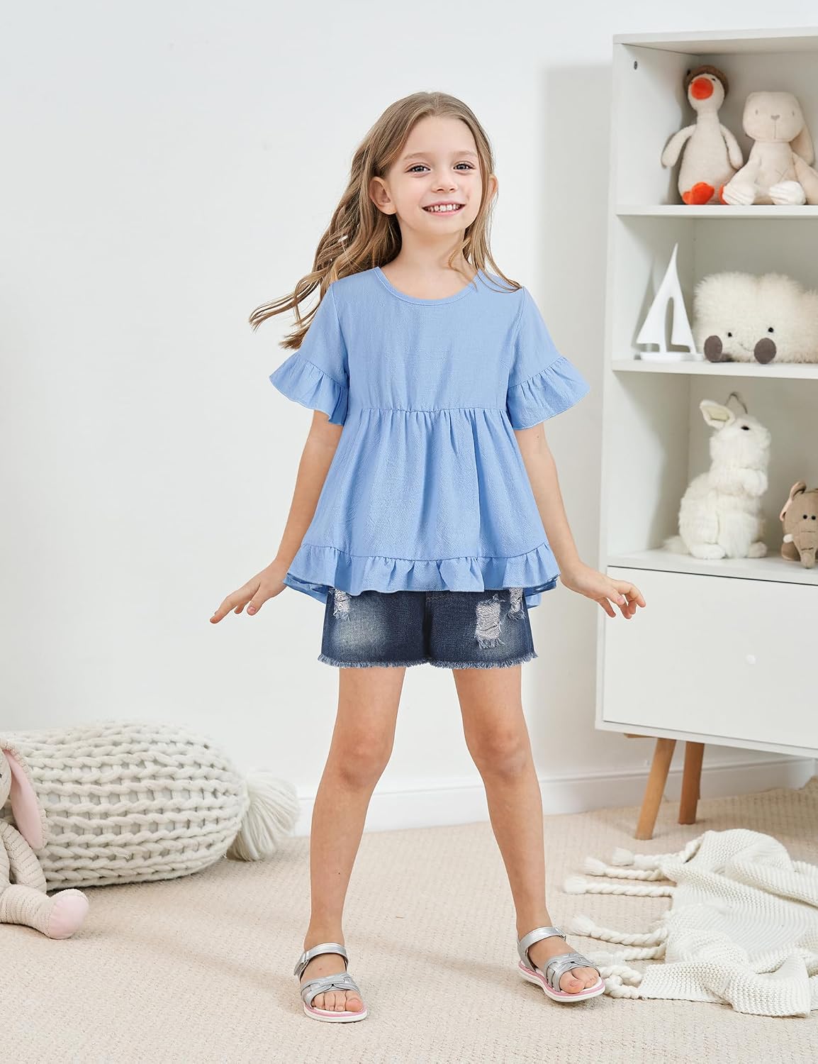 Girl Clothes Little Kids Short Sets Cotton Casual Coat Jeans 2 Pcs Pants Sets