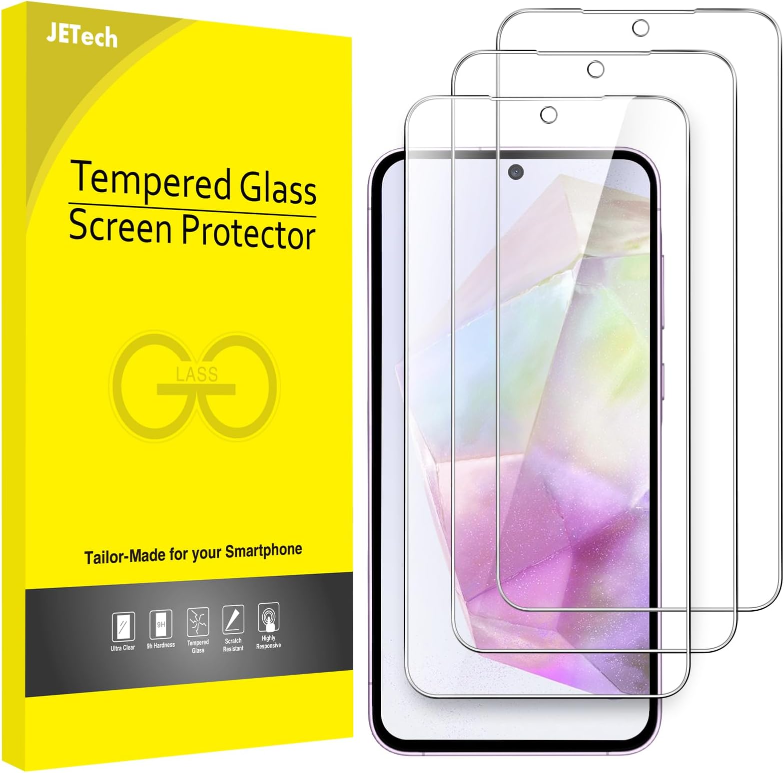 Screen Protector for Samsung Galaxy A35 5G 6.6-Inch, 9H Tempered Glass Film, Anti-Scratch, HD Clear, 3-Pack