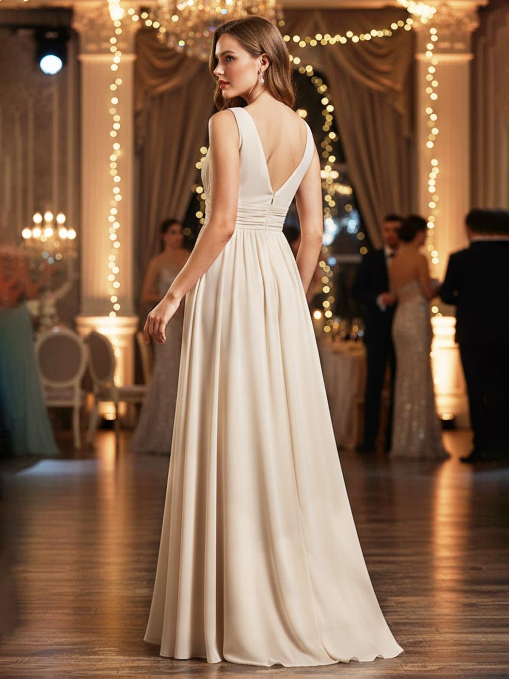 CASDRE Women's V Neck Sleeveless Maxi Dress Long Split Prom Gowns High Waist A-line Evening Party Dresses - Image 3