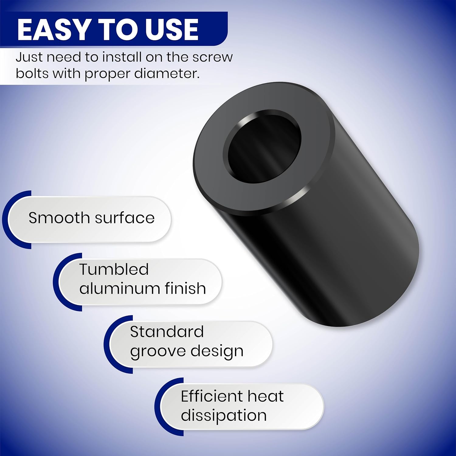 Black Aluminum Spacer 3/4" OD x 3/8" ID - Choose Your Length, Durable Round Standoff Bushing, Unthreaded Spacer for 3/8" Screws or M10 Bolts (12, 1-1/4" Length)