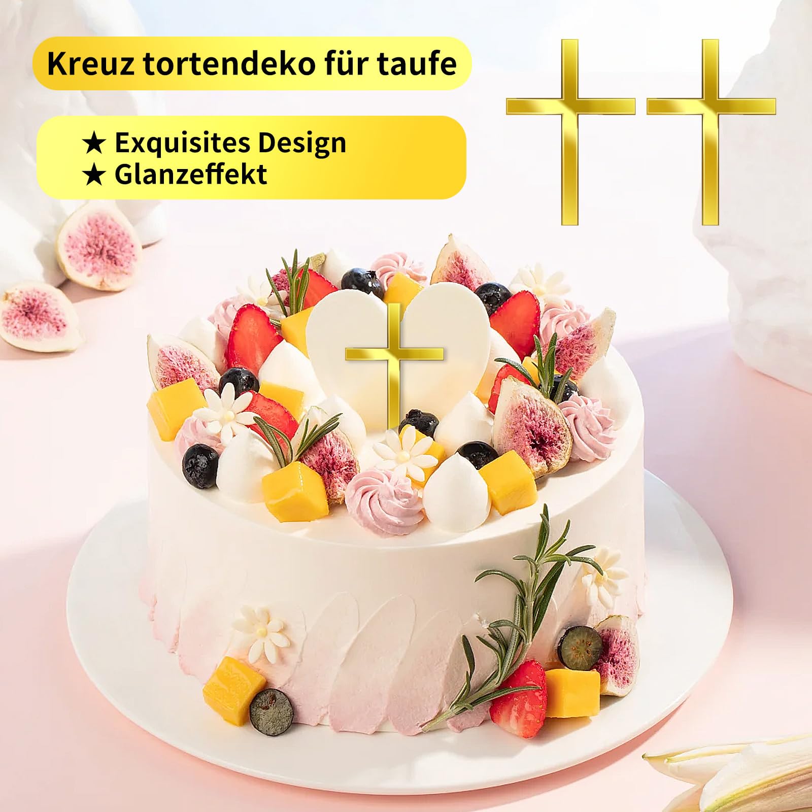 Topper Per Torta Battesimo Con Croce: Decorazione In Acrilico Oro Per Battesimi, Ragazze E Ragazzi