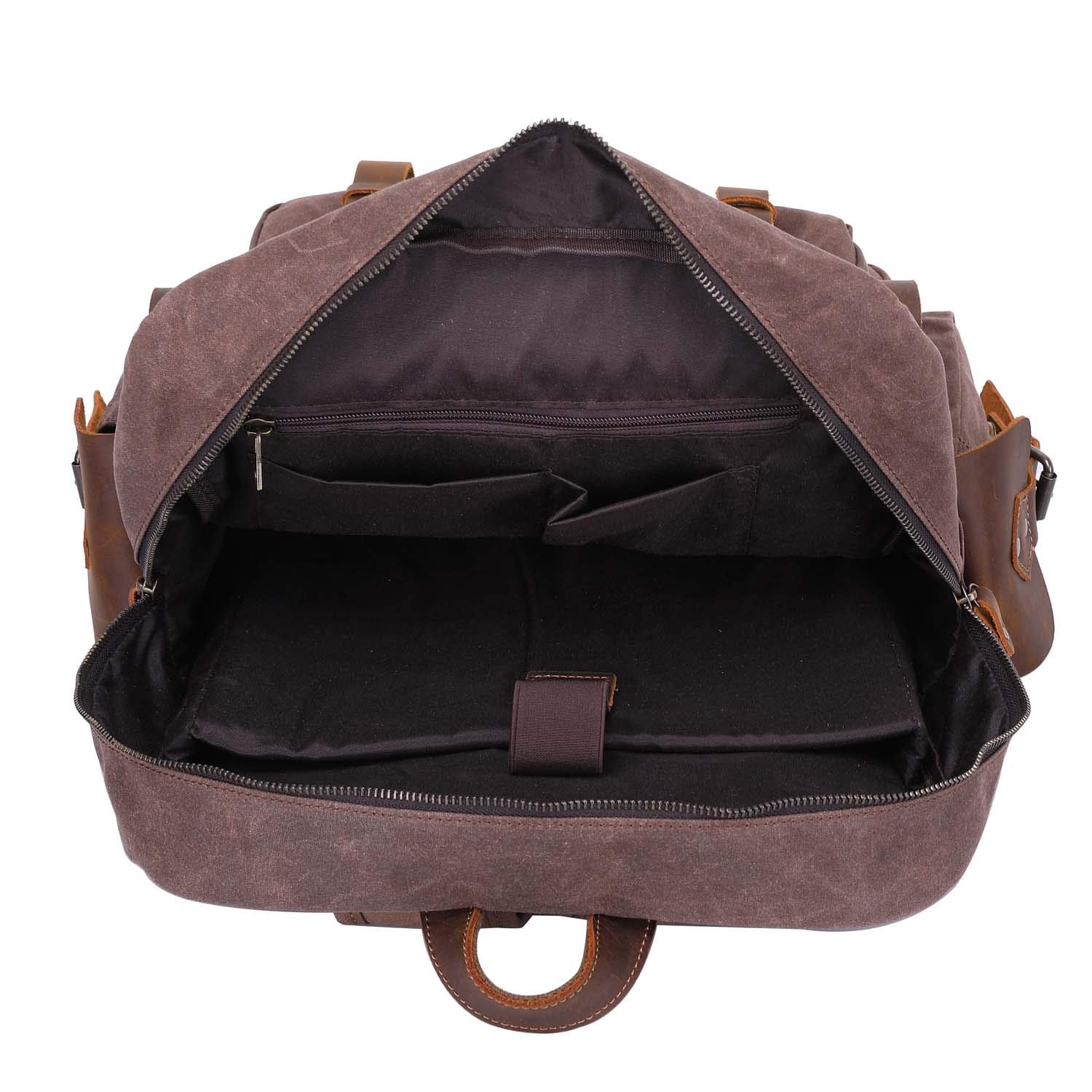 Neuleben Wasserdicht Canvas Leder Rucksack Herren Wanderrucksack Damen Schulrucksack Vintage 15.6 Zoll Laptop Rucksäcke Daypack für Wandern Schule Outdoor Alltag
