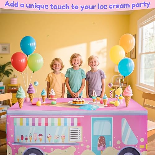 Miniatura 5 de Mantel de fiesta de helado de 6 pies, decoración de fiesta de cumpleaños de helado para baby shower, suministros de fiesta temática de donas