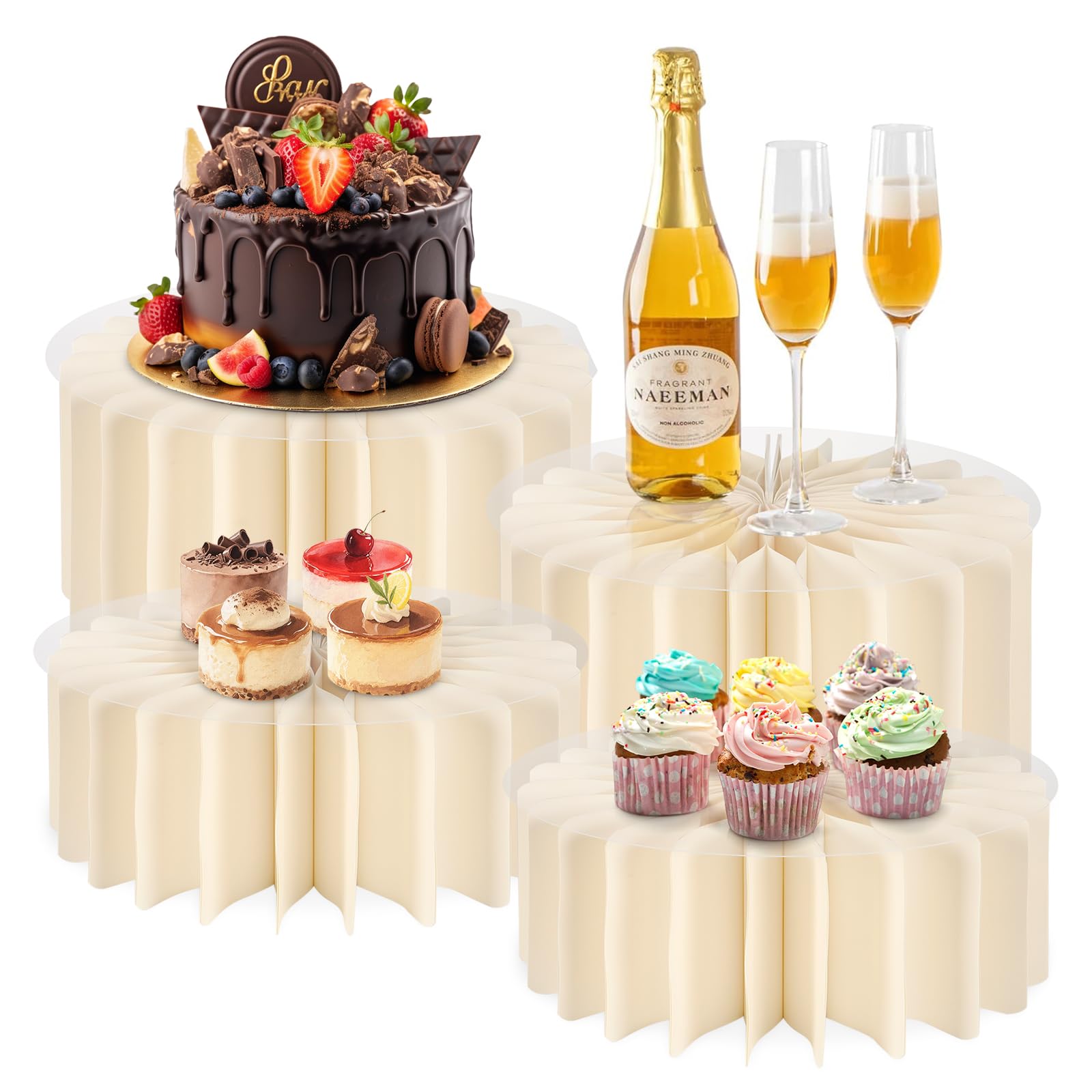 Supports cylindriques pliables en carton avec couvercle acrylique pour décoration buffet