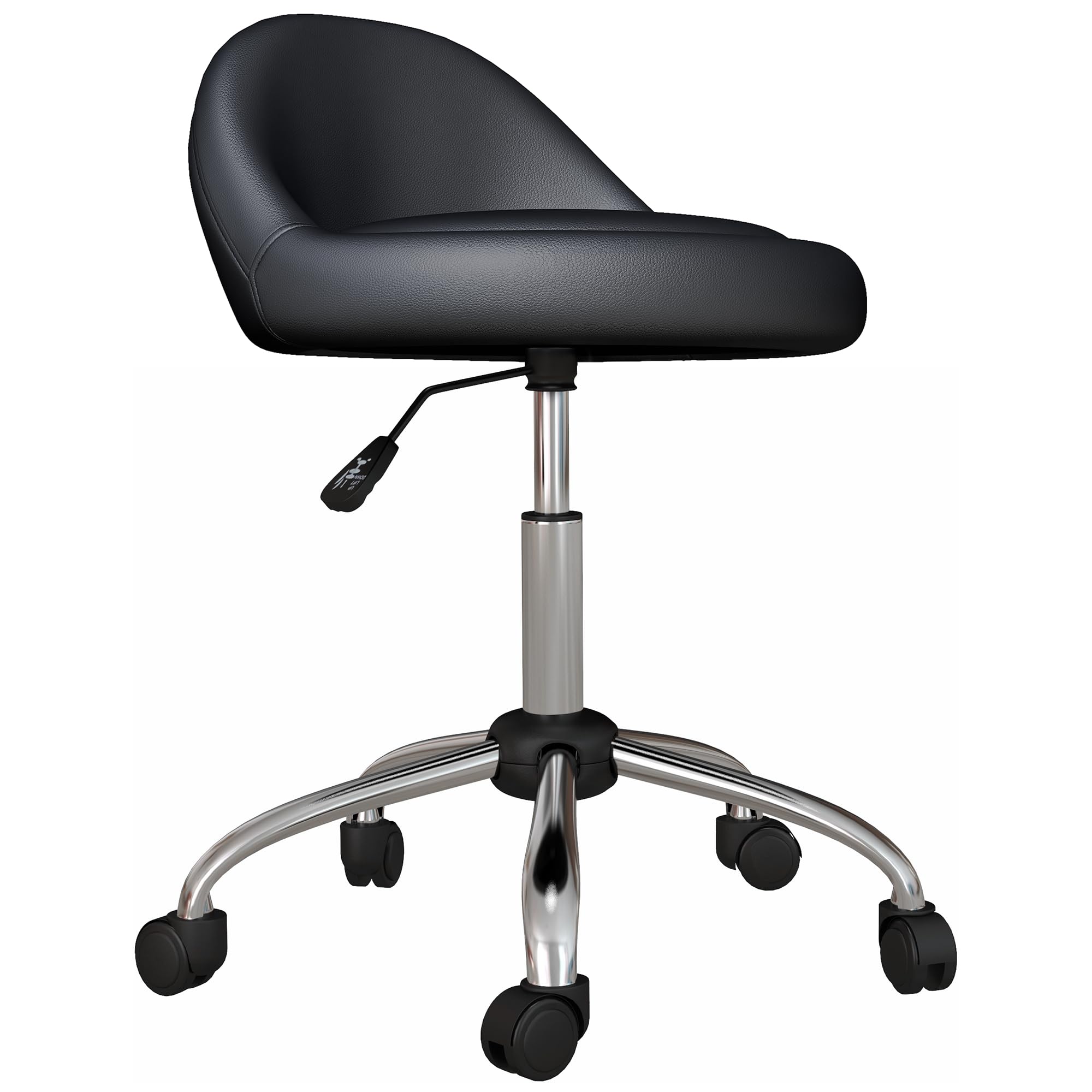 HOMCOM Tabouret à roulettes Tabouret de Travail pivotant 360° Hauteur réglable 53-73 cm Tabouret de Bureau revêtement synthétique Noir