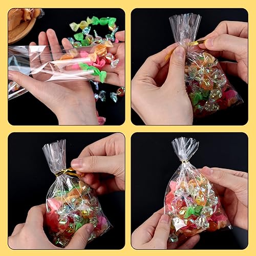 Miniatura 5 de VGOODALL 200 bolsas de celofán transparente, bolsas de regalo de plástico de 4 x 6 pulgadas, bolsas de regalo con lazos, bolsas de galletas, bolsas