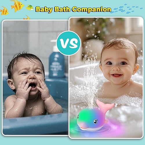 Miniatura 4 de Juguetes de baño, juguete de baño recargable con aspersor de delfín con música iluminada, juguetes de baño para bebés de 12 a 18 meses, juguete de