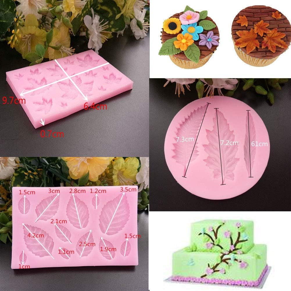 BUSOHA (3 Pack) Assorted Leaf Fondant Mold,3D Leaf Silicone Mold for Chocolate Candy, Sugarcraft Cake Decoration, Cupcake Topper, Polymer Clay