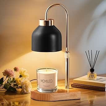 Candle Warmer Lamp with Timer and Dimmer, Height Adjustable Wax Melts Warmer for Jar Candles, Modern Retro Glass Shade Wood Base, Aesthetic Home Decor, Birthday Gifts for Women Mom, 2 Bulbs