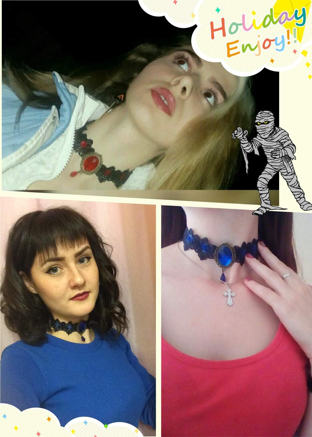 Choker Necklace for Women Gothic Black Lace Necklace for Halloween Punk Steampunk Costume Party Retro Lolita Victorian Choker Halloween Vampire Pendant Chain - Image 6