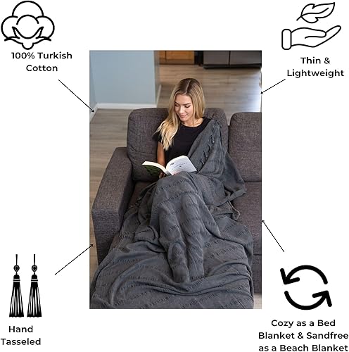 Miniatura 2 de Manta turca grande lavada a la piedra en azul mezclilla gris-azul, suave, acogedora y ligera, perfecta para usar como un sofá biplaza o manta de