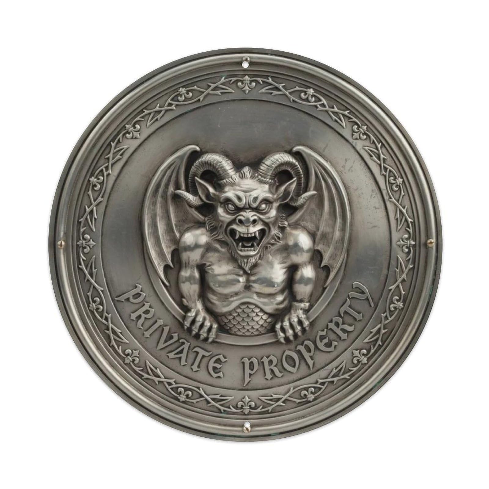 Demon Gargoyle 3D Pewter Private Property Roun Metal Tin Sign Plaque