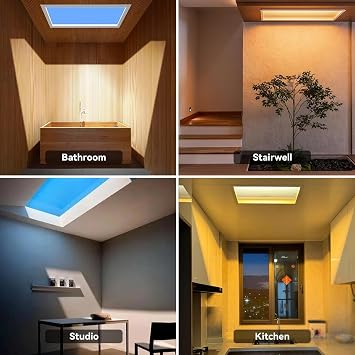 Artificial Natural Skylight, LED Smart Blue Sky Light with 40 Refractive Beam Angle, Simulates All-Weather Seasonal Rhythms, Recessed Installation, for Living Room Office Study Bathroom