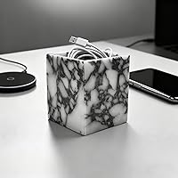 Vista 9 de Marble Pen Holder, White Stone Rectangular Desktop Organizer, Office Study Makeup Brush Storage, Home Desk Decor, Minimalist Design, Durable Marble