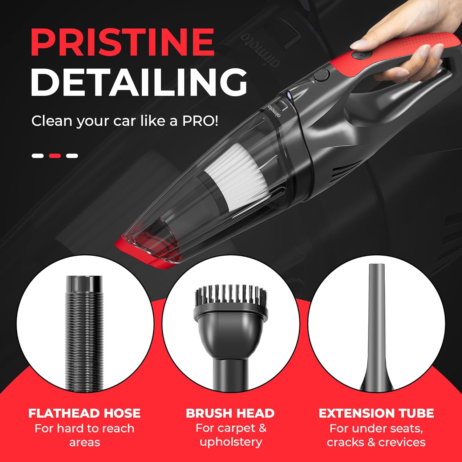 Airmoto Car Vacuum Cleaner High Power with 16 Ft Cord - 12V Portable Handheld Vacuum Cleaner - Dust Buster with Strong Suction - Car Accessories for Women and Men