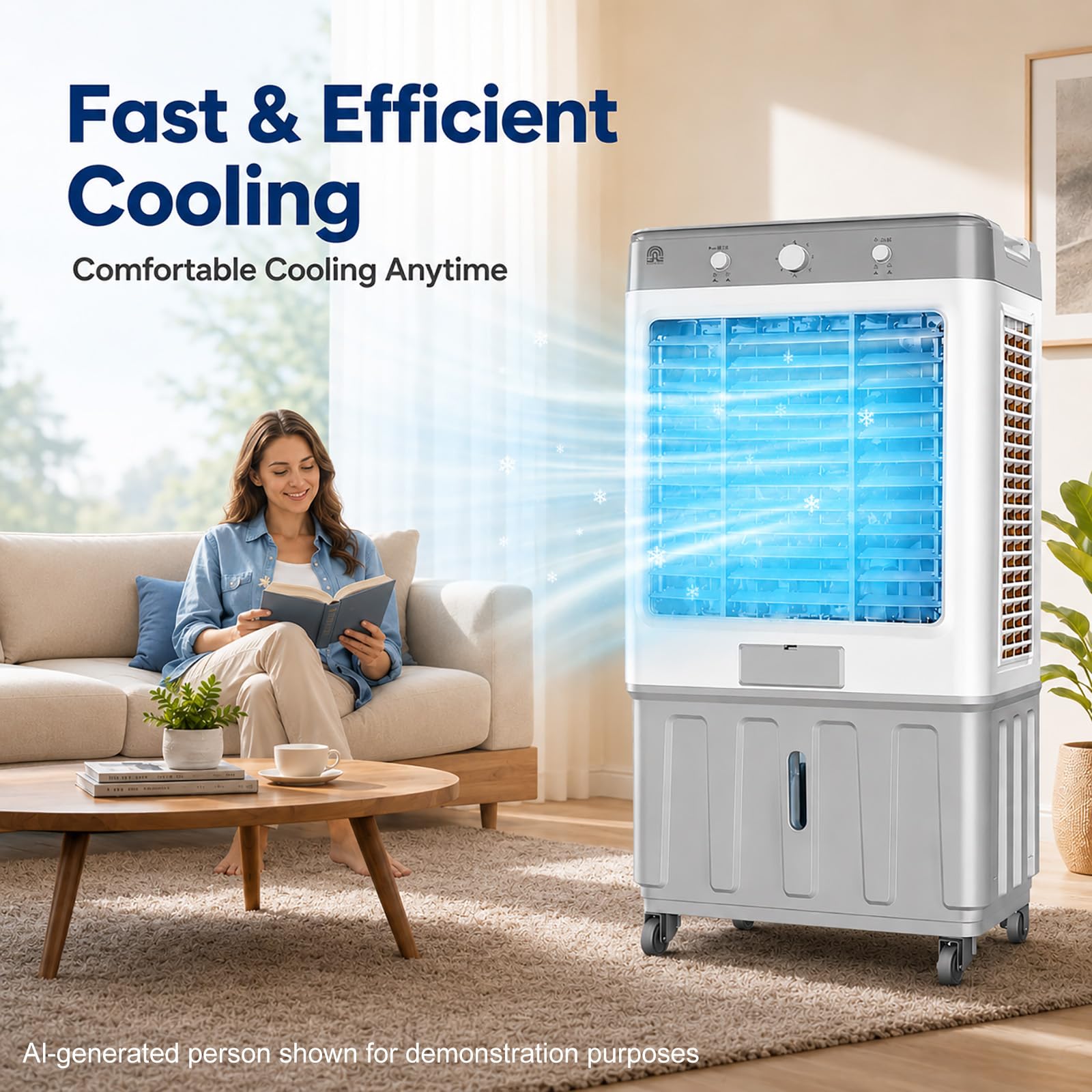 Enfriador Evaporativo Portátil con Oscilación 120°, Ventilador Industrial de Alta Potencia para Hogar, Oficina y Uso Comercial, 4 Velocidades 88cm
