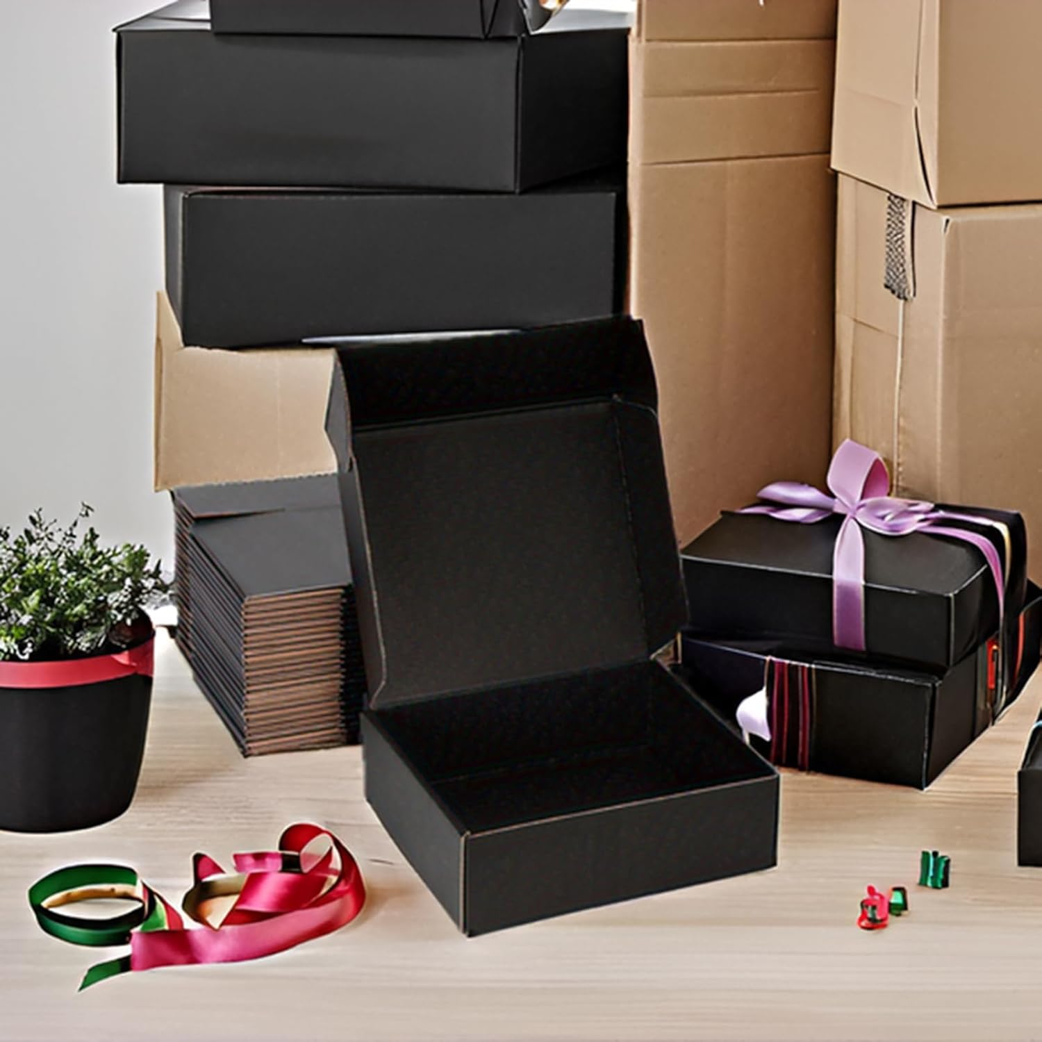 Small Shipping Boxes 10x8x3 Inch (25 Pack) - Sturdy Black Corrugated Cardboard Boxes for Small Business, Ecommerce, Mailing & Packaging | Recyclable Gift & Storage Boxes