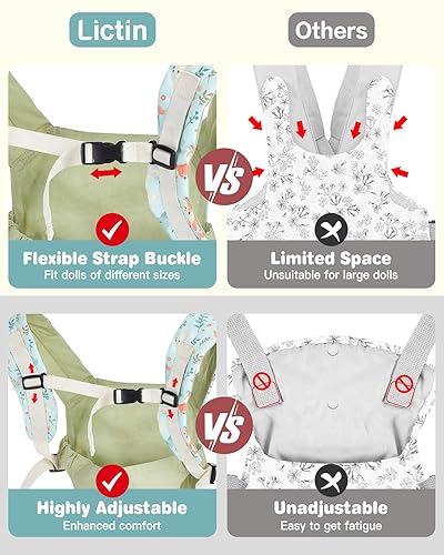Miniatura 10 de Lictin Portabebés para muñecas, portador de accesorios para muñecas delanteras y traseras para niñas pequeñas, con correas ajustables para muñeca de
