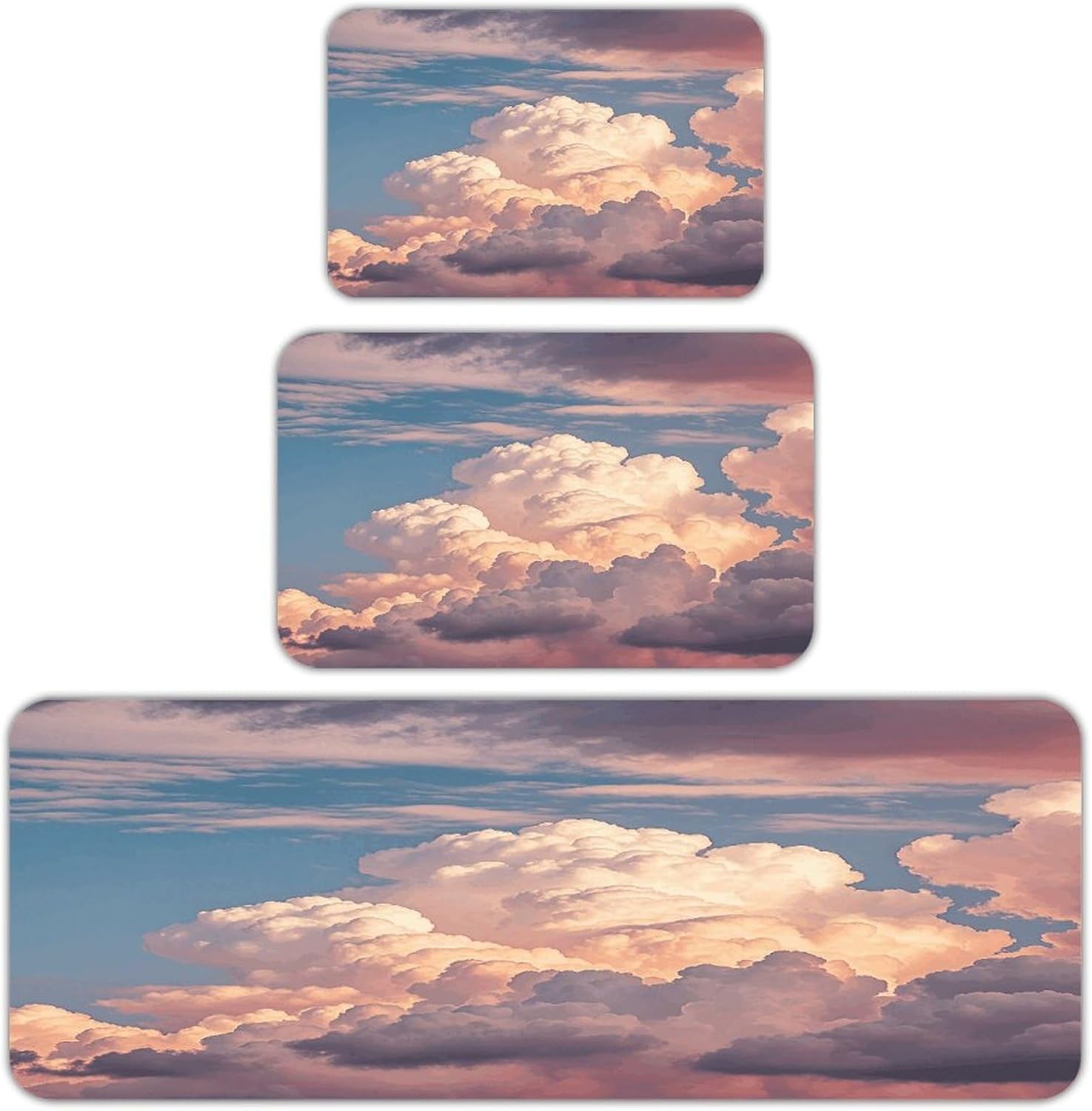 Clouds in The Sky Kitchen Mats for Floor 3PCS Waterproof Low-Profile Kitchen Rugs Floor Mat Non Slip Anti Fatigue Mats Comfort Standing Mat Runner Rug Area Rug 6"x24"+20"x31"+17"x47"