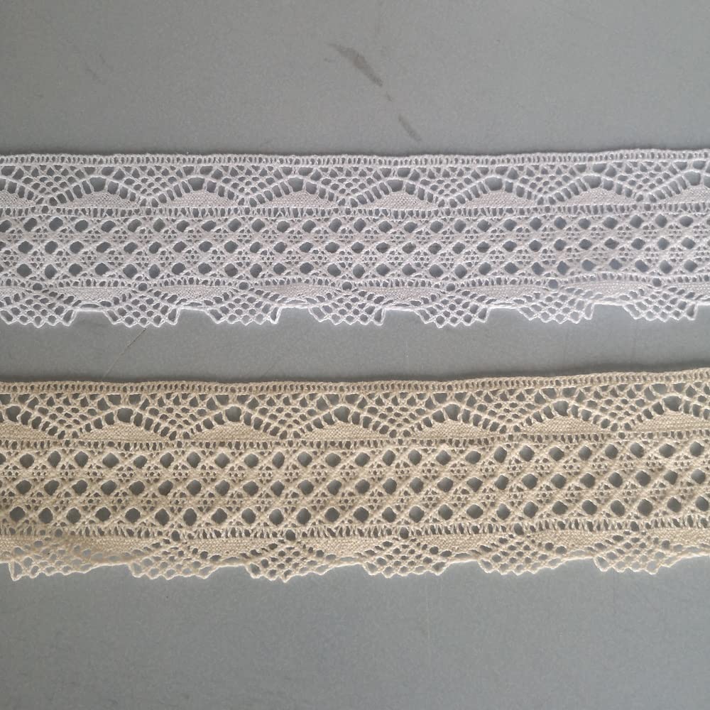 PIZZITALIANI Spitzenband - Klöppelspitze WEISS, Höhe 5 cm x 10 m, Spitzenbordure Baumwolle, Dekorative Bänder für Dirndl, Trachtenkleid, Hochzeitsdekorationen & Bastelarbeiten, Made in Italy