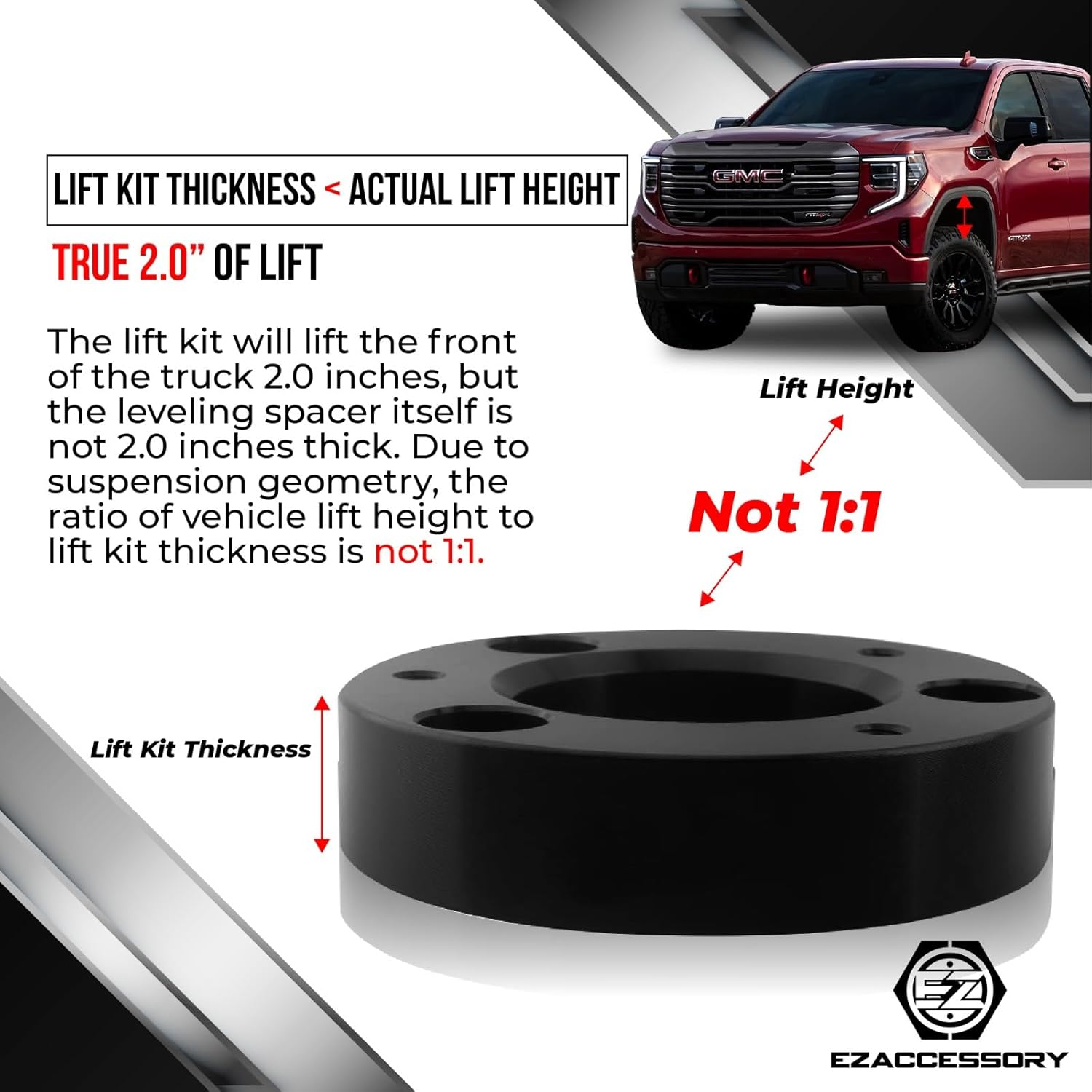EZAccessory 2" Front Leveling Lift Kit, Fits Chevy & GMC Models 2007-2023 - Silverado 1500, Sierra, Tahoe, Yukon, RWD/4WD - 2 Inch Strut Spacers Suspension Leveling Kit
