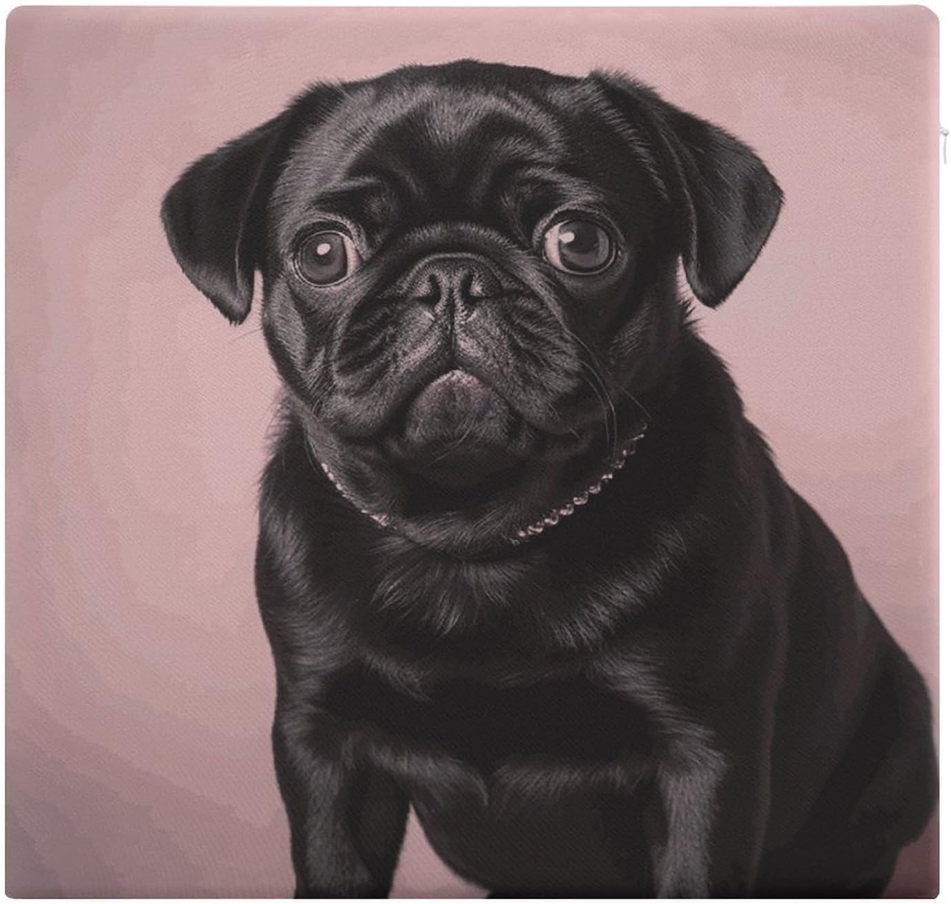 Cute Black Pug Chair Cushion Floor Pillow Stool Cushion | Cushions with Removable Cover with Square Memory for for Chair Living Room Balcony Office Sofa,13.8*15*1.2 Inch