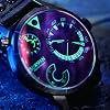 Men's Quartz Analogue Chronograph Watch Genuine Leather Strap Waterproof Luminous Hands Red Magic Glass Mirror Wrist Watch