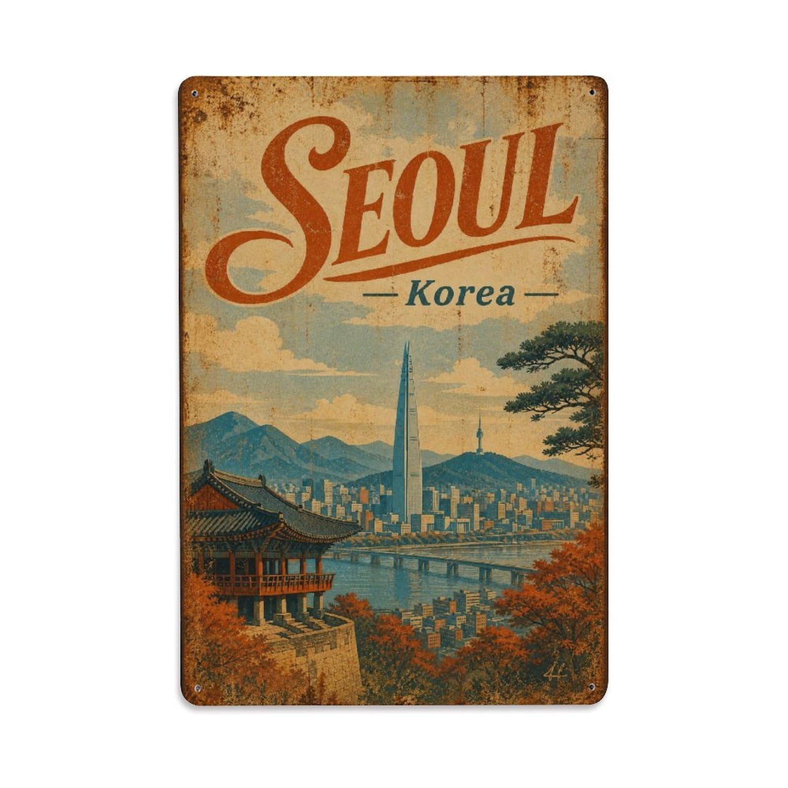 Seoul Korea Mountain Heritage Nature Travel Retro Metal Tin Sign
