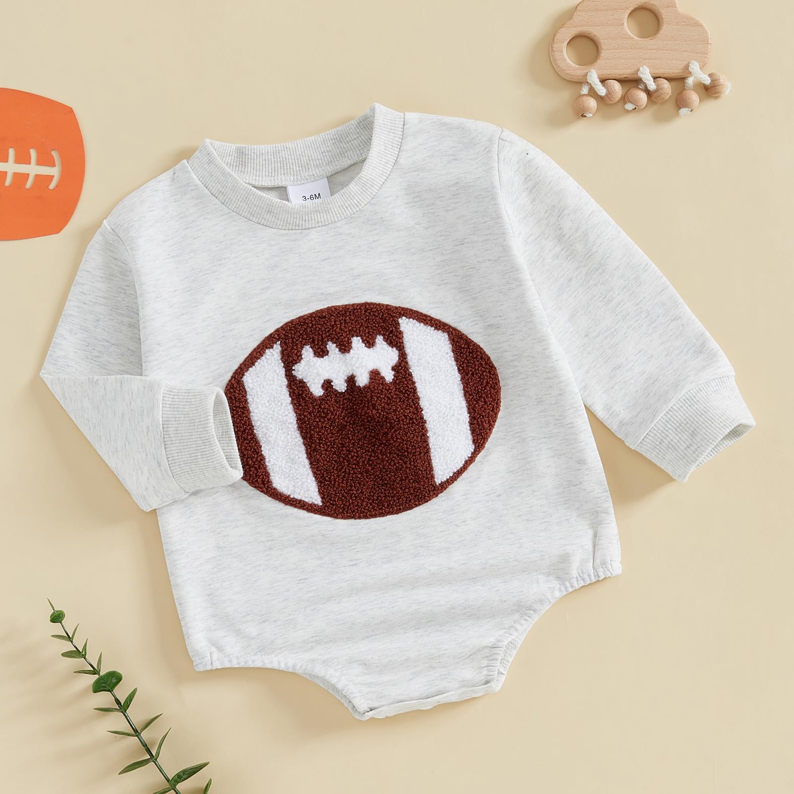 Aopwsrlyi Newborn Baby Boy Girl Football Outfit Long Sleeve Bubble Romper Infant Baby Sweatshirt Romper Fall Winter Clothes (Grey, 3-6M)