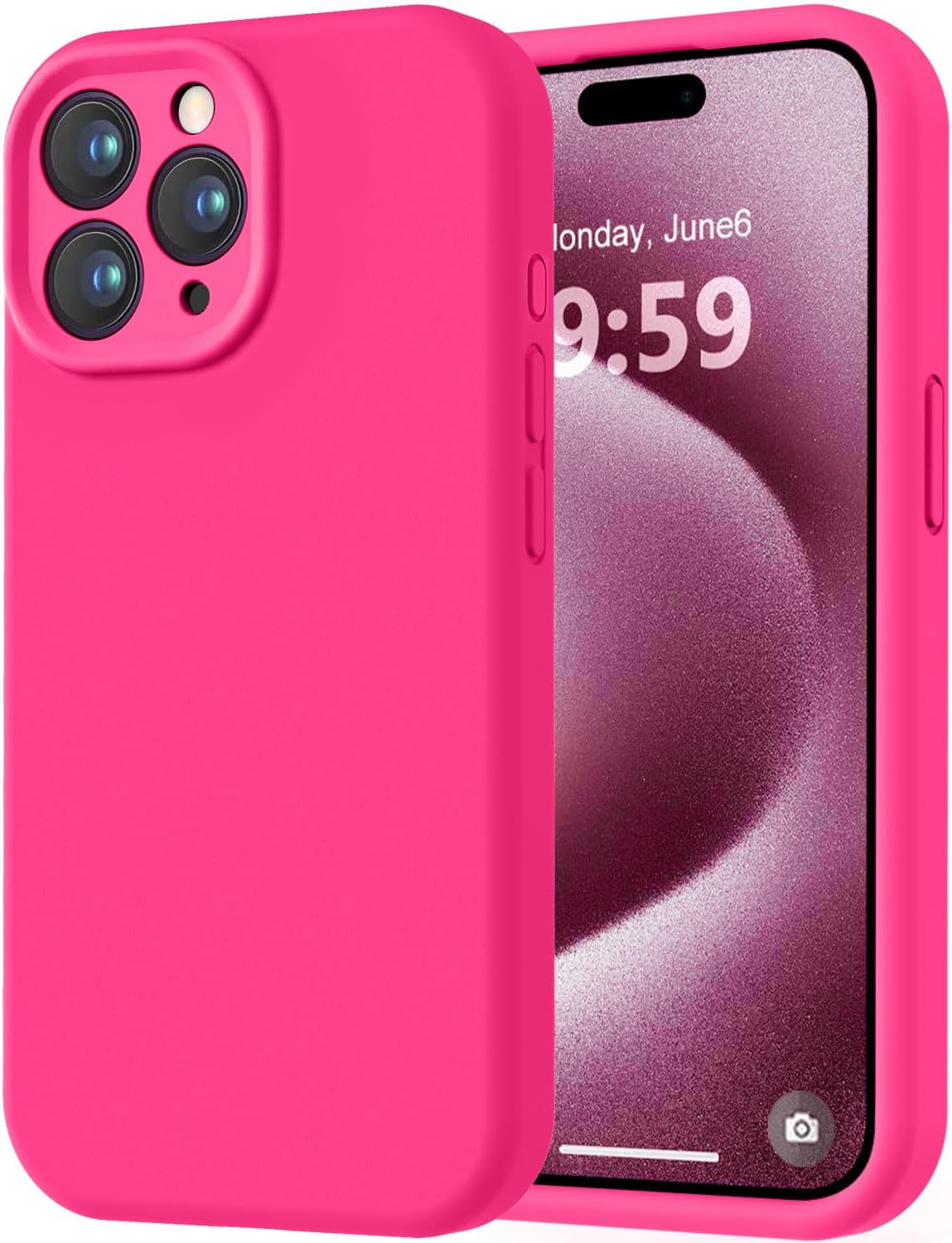 love 3000 designed for iphone 15 pro max case, premium silicone with [soft anti-scratch microfiber lining] shockproof protective phone case for men women girls 6.7", hot pink iphone 15 pro max 6.7inch hot pink