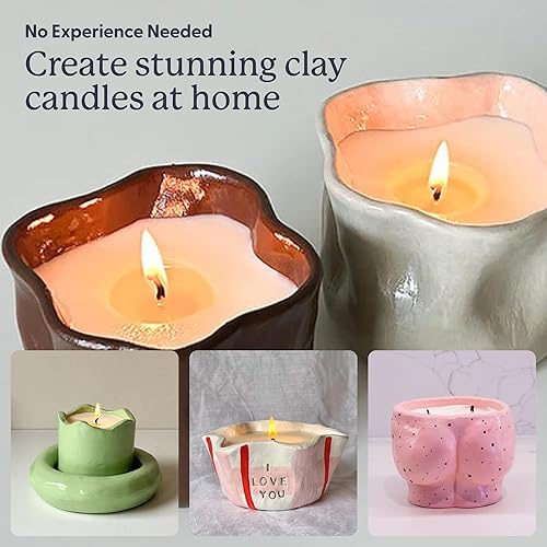 Miniatura 7 de Sculpd Kit de cerámica para hacer velas para adultos con arcilla seca al aire y juego de pintura acrílica, cera de soja ecológica no tóxica, aceite