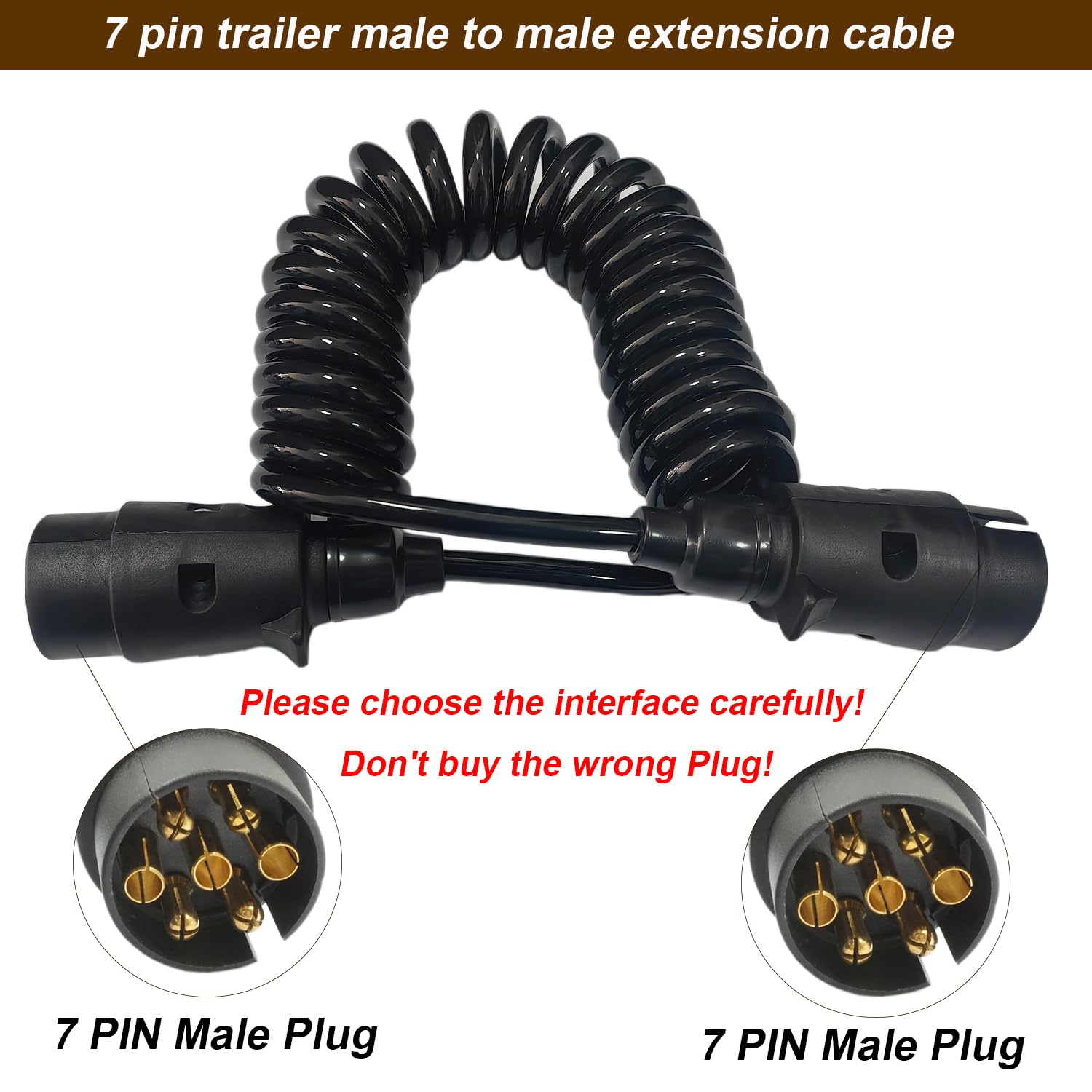 Remolque Cable 7 Pines Cable de Extensión para Remolque 7-7 Pines con Conector de Enchufes de Remolque 3m 12V Remolque Cable de Espiral para Caravanas Coches Barco Camión RV