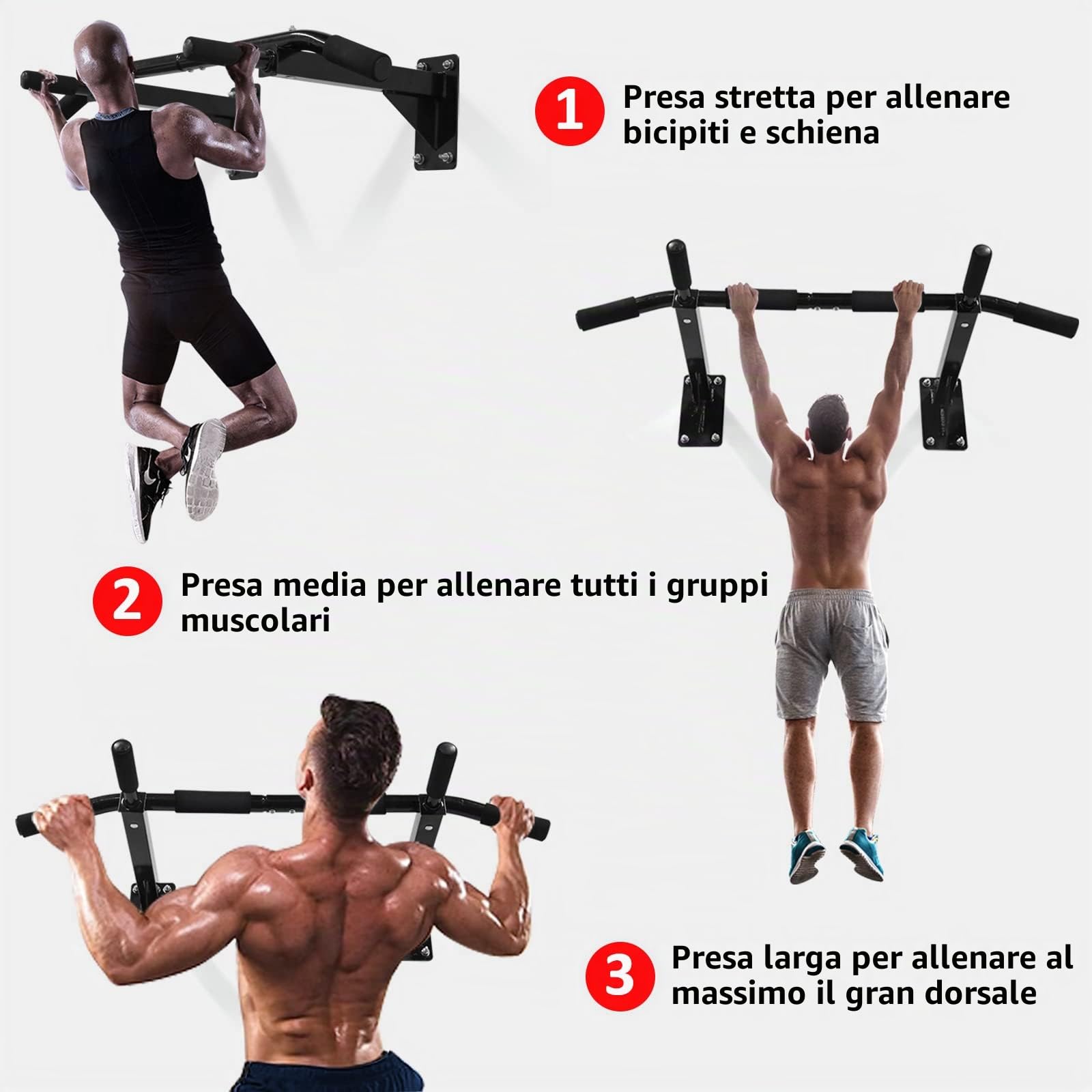 Muro Barre per Trazioni, Barra per Trazioni Montata a Parete con Maniglie Antiscivolo, Montaggio a Parete Sbarra Trazioni, Pull Up Chin Up Bar per Casa Fitness Palestra Allenamento Sollevarsi