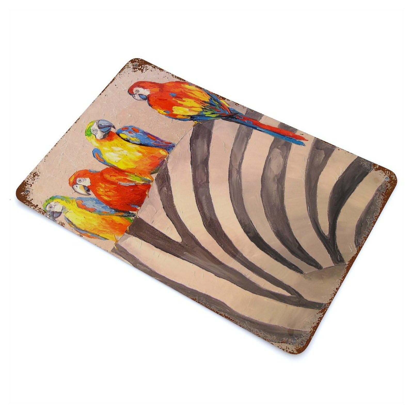 Parrots on Zebra Rusty Metal Tin Sign 11.8"x7.9", Farmhouse Wall Decor for Farmhouse, Kitchen And Entryway Decor