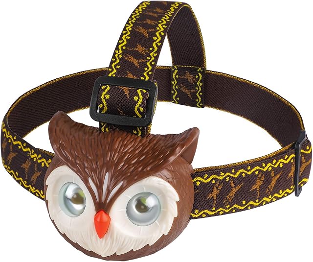 DX DA XIN LED Head Torch for Kids Gift Bright Headlamp Flash Headlight Helmet with Owl Sound 4 Lighting Modes Night Running Hiking Camping Reading( Brown )