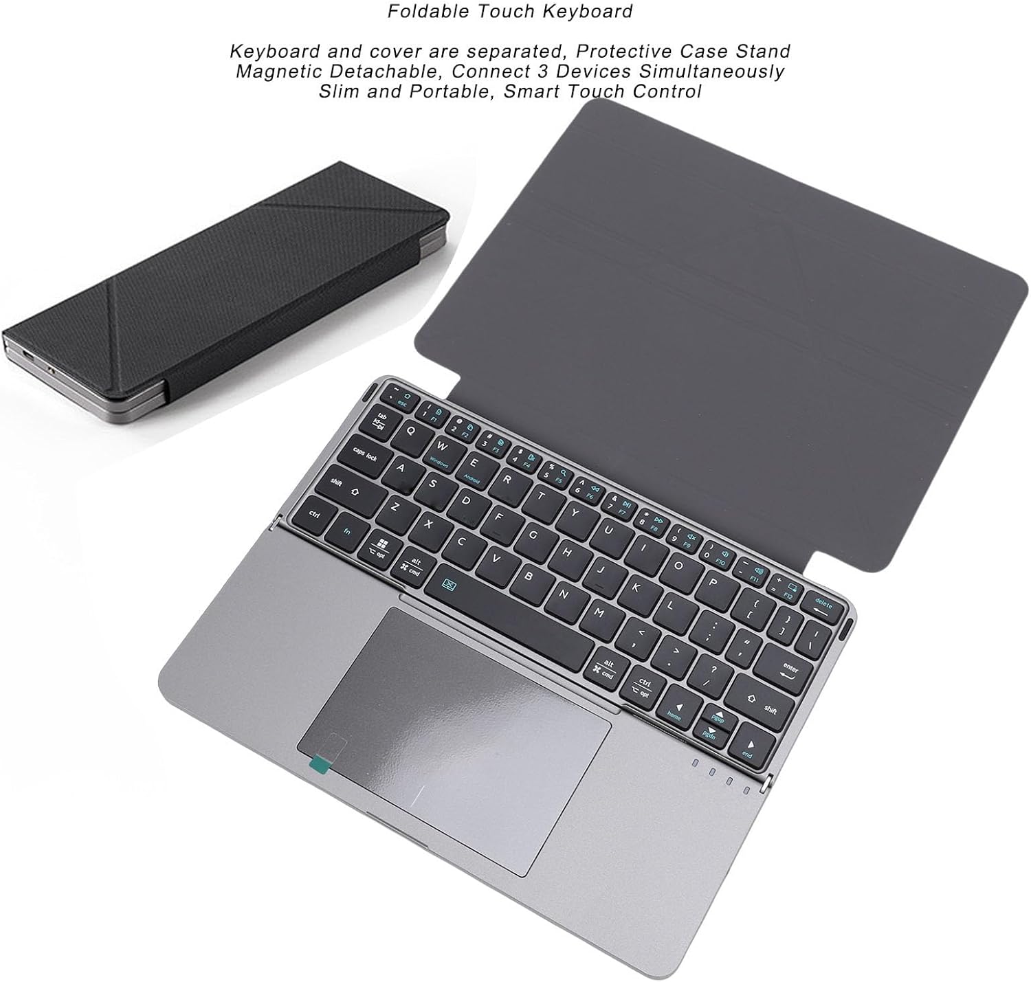 CCYLEZ Bluetooth Keyboard with Touchpad Multifunctional Quiet Typing Rechargeable Foldable 64 Key Keyboard for Laptop Tablet (Grey)