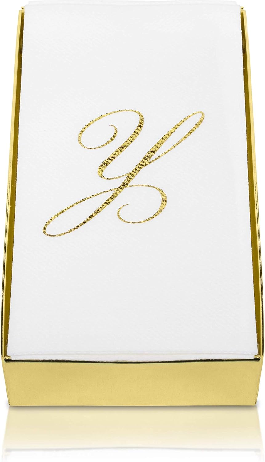 AMERICAN HOMESTEAD Disposable Hand Towels - Gold Foil Monogrammed Guest Napkins - Linen-Like Bathroom Paper Towels for Guests - Perfect Wedding and Party Napkins - 50 Count (Gold A) - Image 7