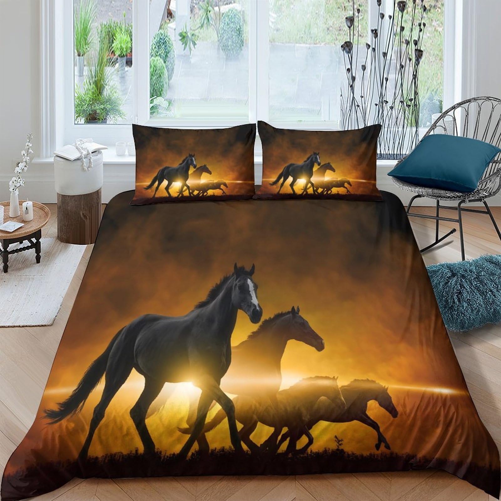 Ctjqhvkz Style-3 3D Printed Sunset Galloping Horse Fitted Sheet Microfiber Soft Slip-Resistant Bed Cover For Bedroom Dorm Decor Single（135X200cm）