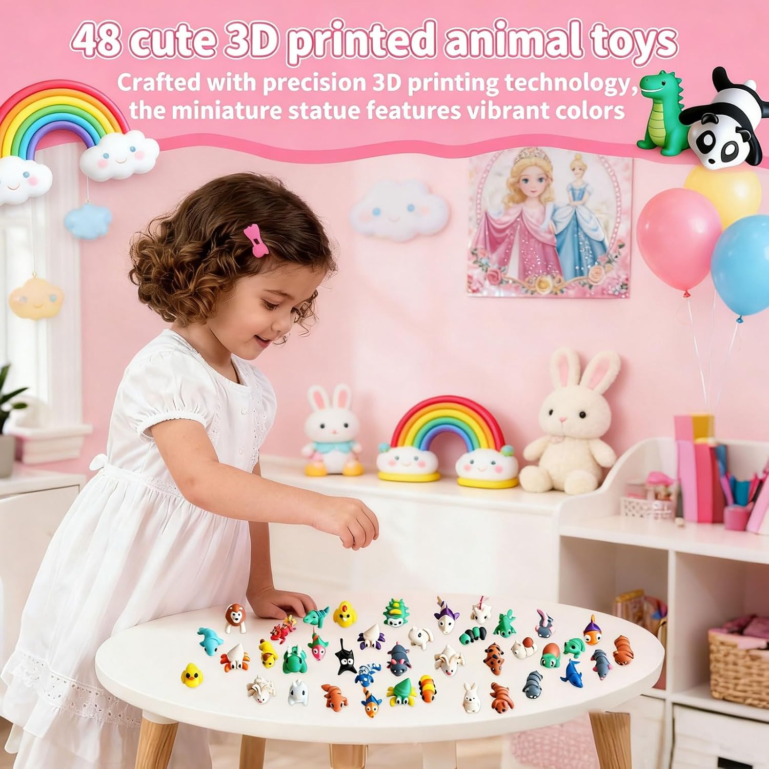 SHULI 48 Pack 3D Printed Animal Set, Fidget Sensory Toys for Kids & Adults, Eco-Friendly PLA Mini Figurines, Easter Basket Stuffers & Party Favors for Classroom Rewards