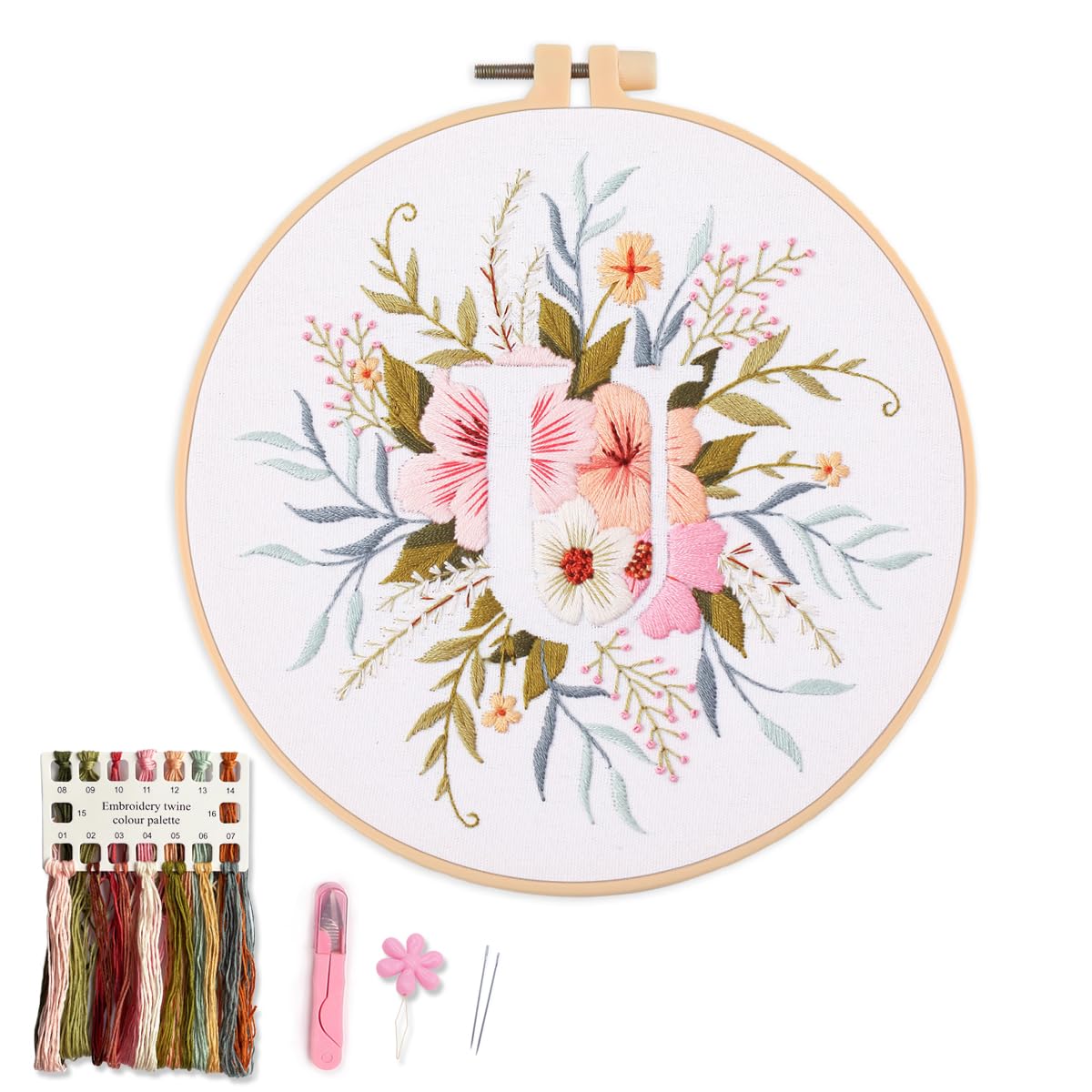 Myfelicity Embroidery Kit for Beginners and Adults Floral and Lettering Design (U)