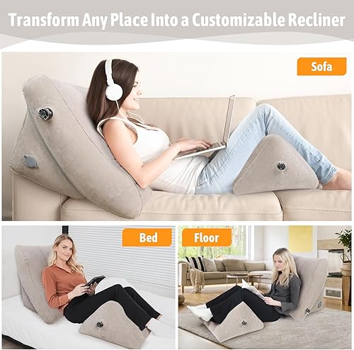 Miniatura 3 de Juego de almohadas inflables de cuña para cama, 2 almohadas ajustables para sentarse con funda de malla extraíble, soporte poscirugía para aliviar