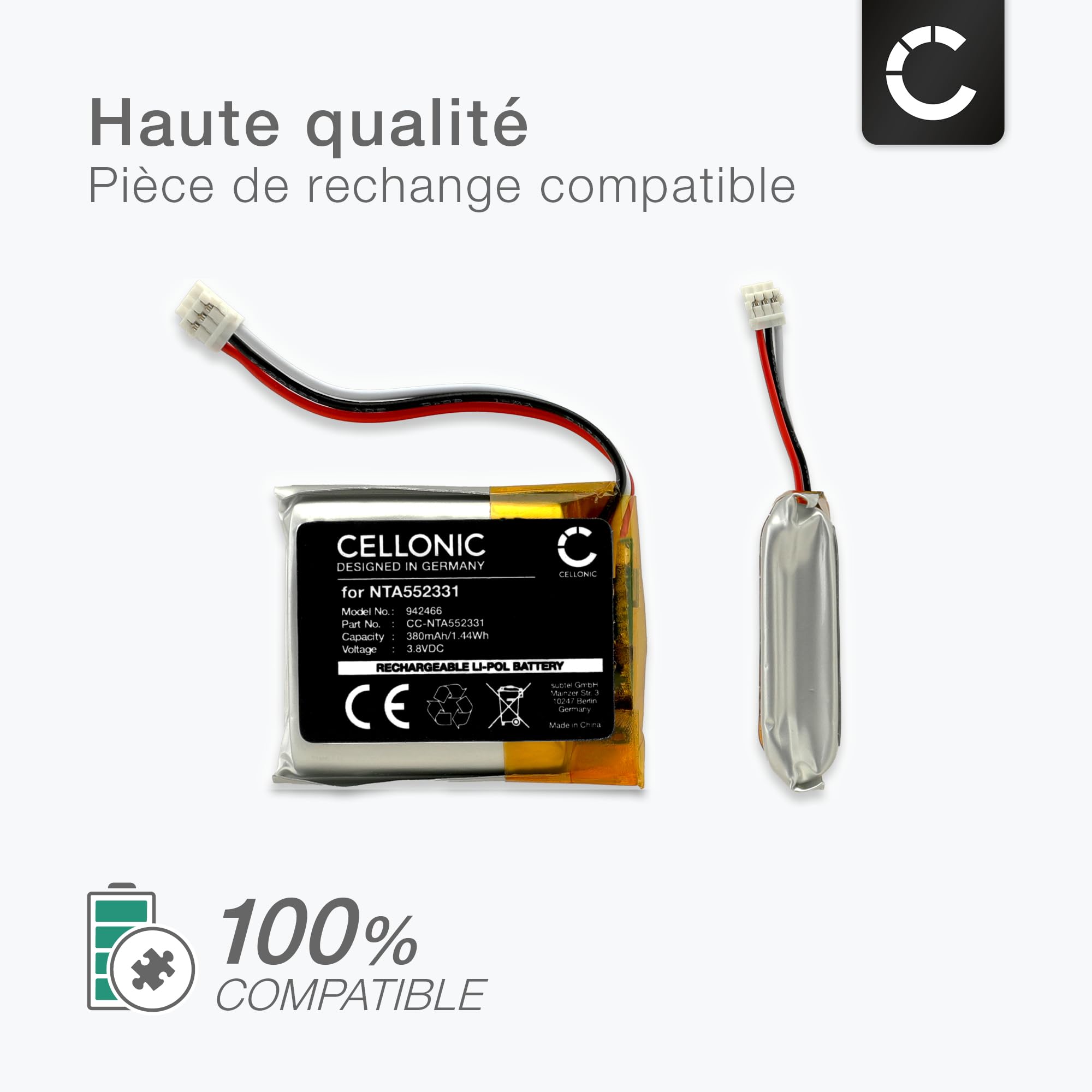 CELLONIC 1x Batterie Compatible avec Rode Wireless GO II | 1x, (380mAh, 3.8V, Lithium Polymère), Casque micro Batterie pour Rode 0442-0053-01