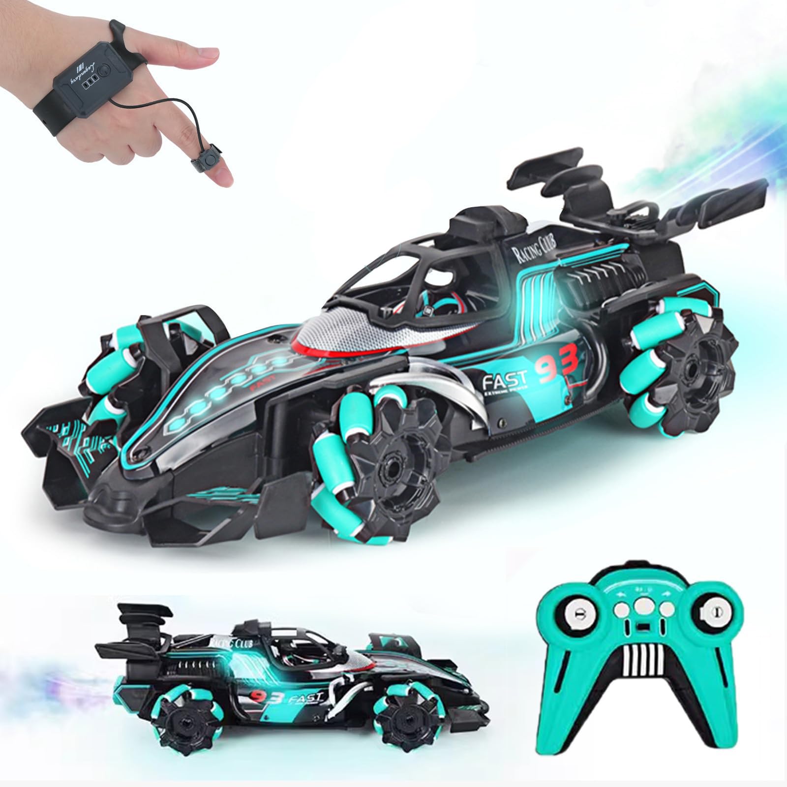 Gesture Sensing Remote Control Car, F1 RC Stunt Car 1:14 Scale 4WD 2.4GHz 360 ° Rotating RC Cars Toy for Kids with Spray Lights RC Drift Car Boys Girls Gifts Birthday Xmas for 6-12 Year Old(Blue)